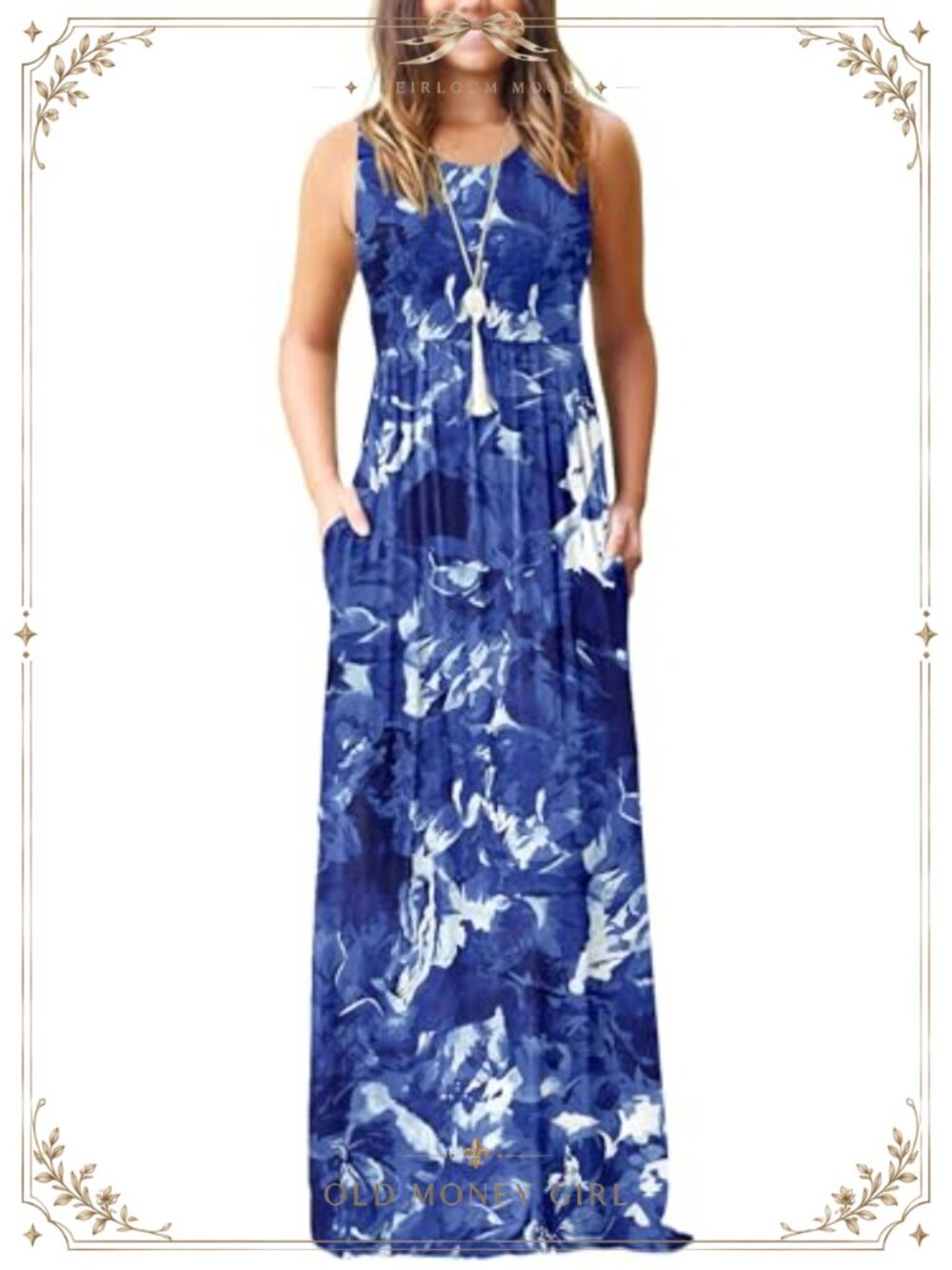 Womens Maxi Dress Summer Sleeveless Casual Long Dress with Pockets